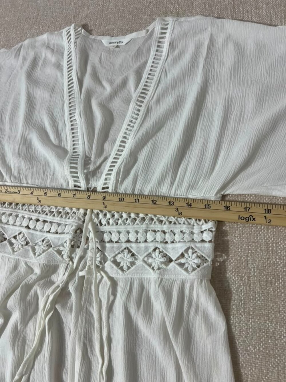 White Lace-Up Boho Swimsuit Cover-Up Maxi Kimono - Picture 4 of 7